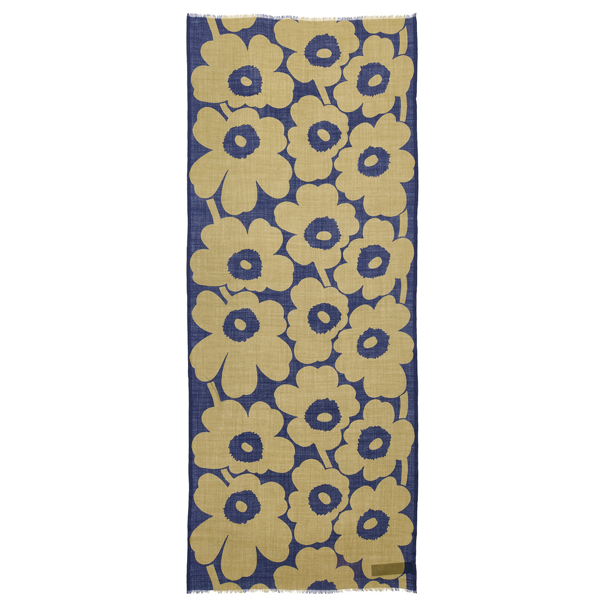Marimekko Fiore Unikko Olive Green / Dark Blue Sheer Wool Scarf