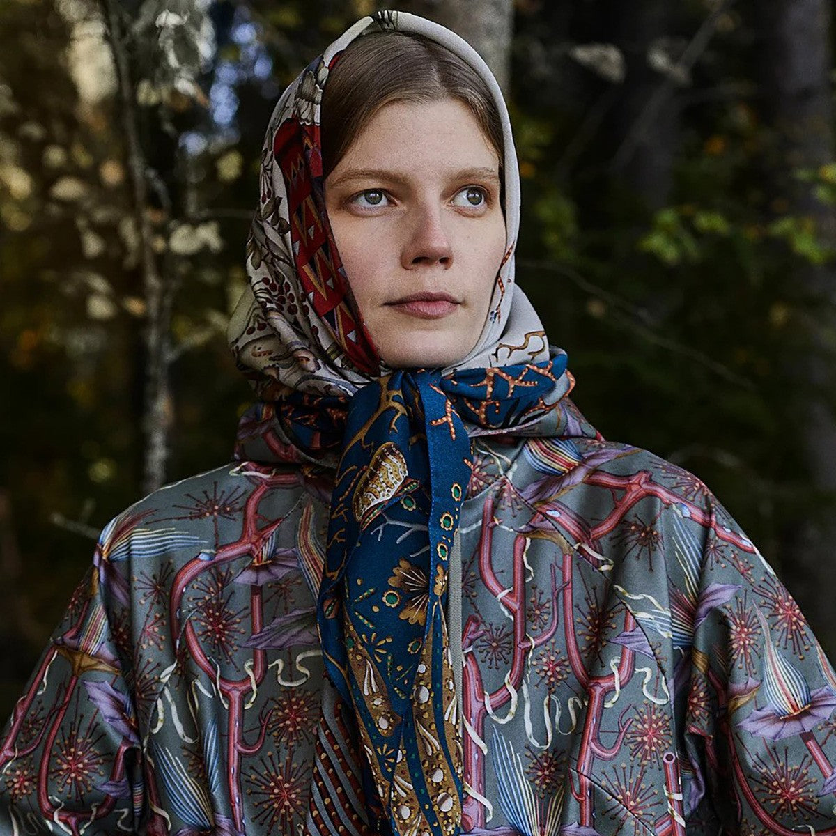 Klaus Haapaniemi Cunning Little Vixen Blue / Multicolor Silk Scarf