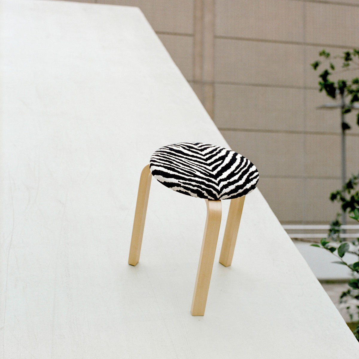 Artek Alvar Aalto Stool 60 - Three Legged Stool - Birch Legs with Zebra Upholstered Seat