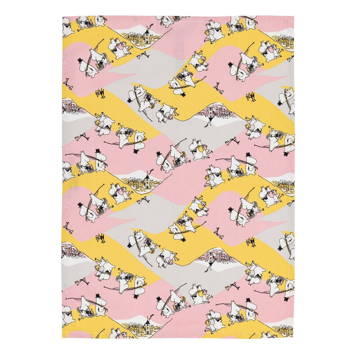 Arabia Moomin Family Time Pink / Yellow Tea Towel - 80th Anniversary