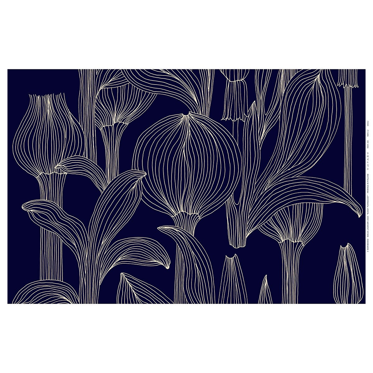 Marimekko Kukat Puhkeavat Midnight Blue / Straw Cotton Sateen Fabric