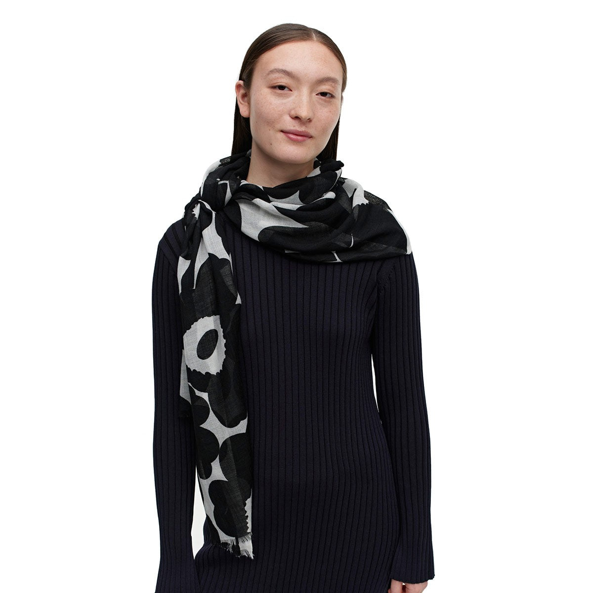 Marimekko Fiore Unikko Black / White Scarf - Marimekko Scarves