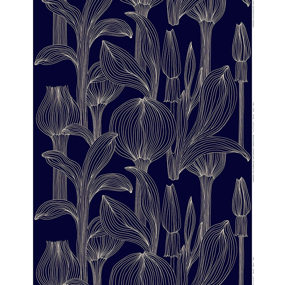 Marimekko Kukat Puhkeavat Midnight Blue / Straw Cotton Sateen Fabric