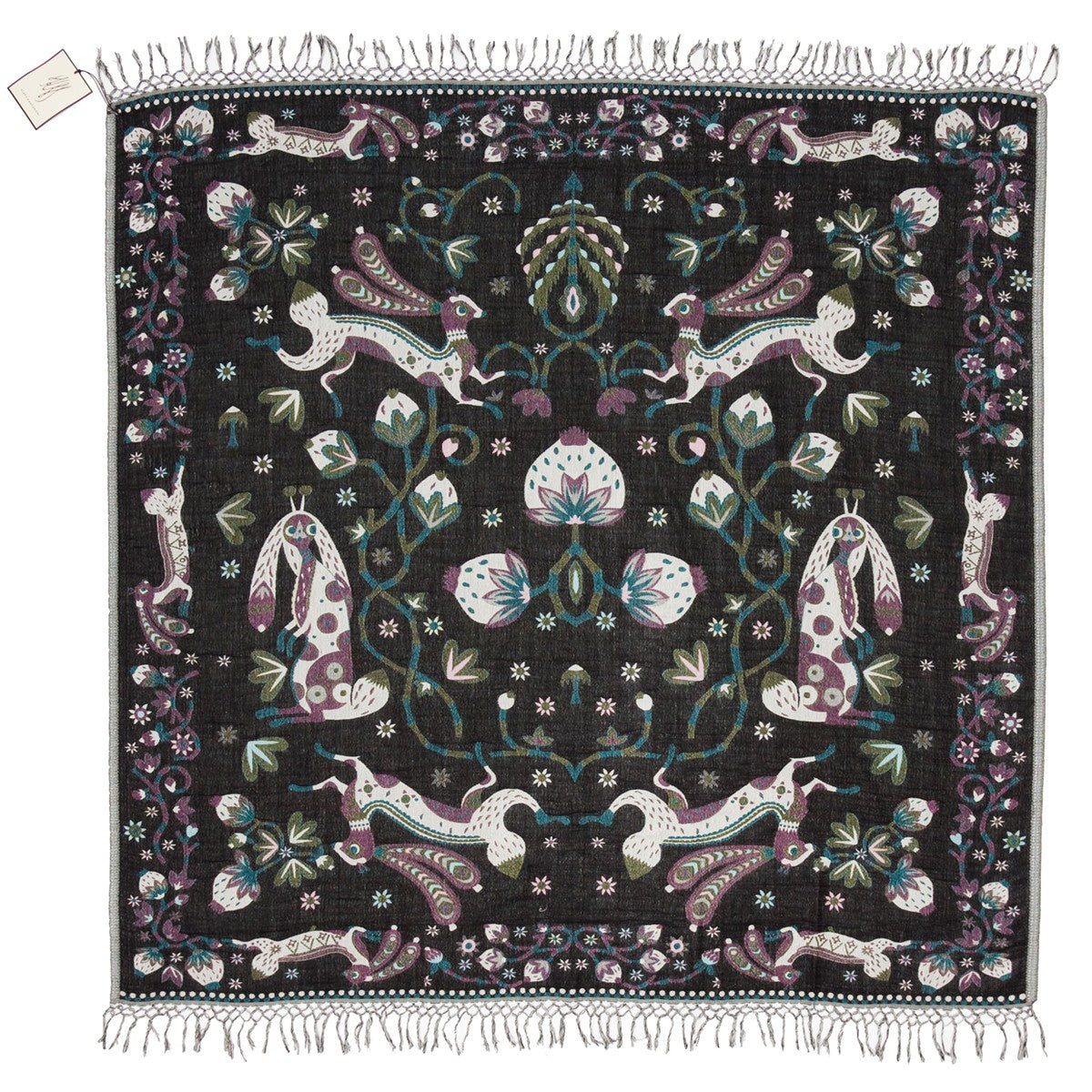 Klaus Haapaniemi Rabbit Forest Black Woven Wool / Silk Shawl
