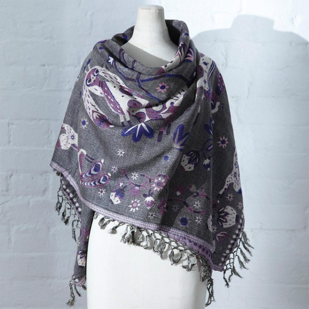 Klaus Haapaniemi Rabbit Blueberry Grey Woven Wool / Silk Shawl