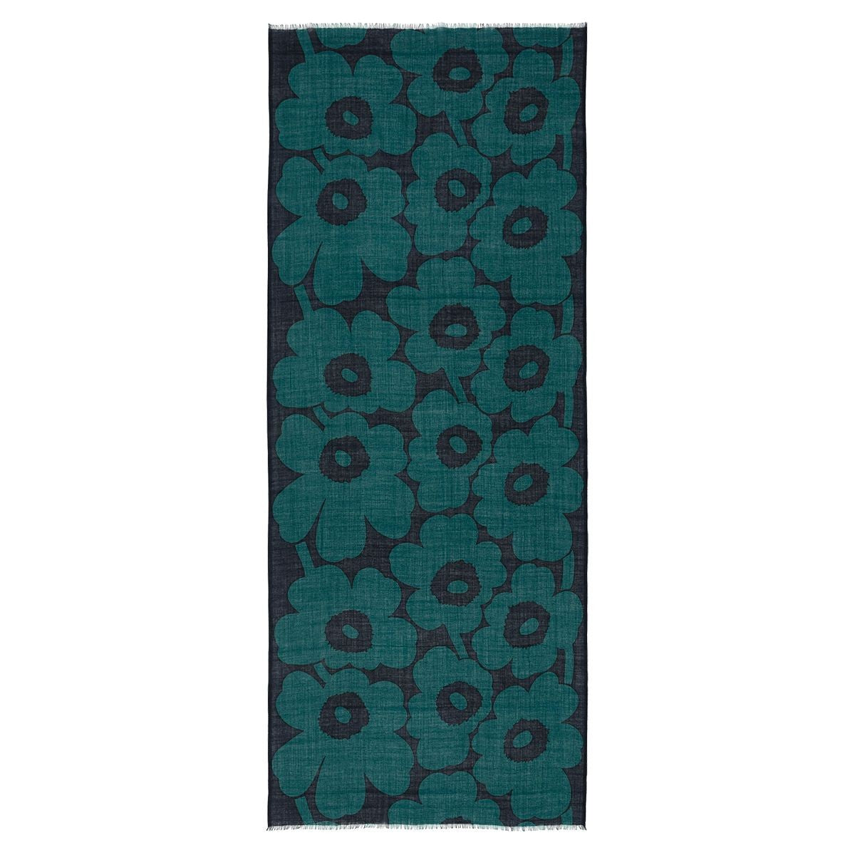 Marimekko Fiore Unikko Dark Green / Navy Sheer Wool Scarf - New