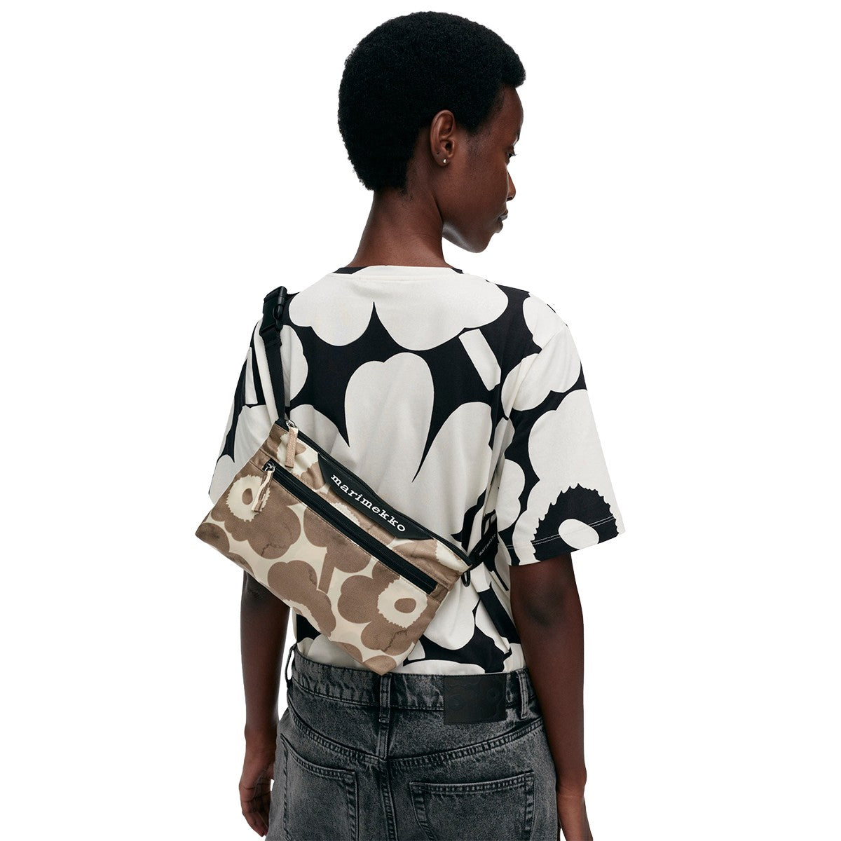 Marimekko Unikko Charcoal / Cream Small Neat Crossbody Shoulder Bag