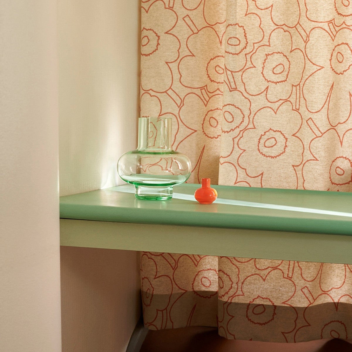 Marimekko Pieni Piirto Unikko Sand / Terracotta Cotton-Linen Fabric