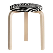 Artek Alvar Aalto Stool 60 - Three Legged Stool - Birch Legs with Zebra Upholstered Seat