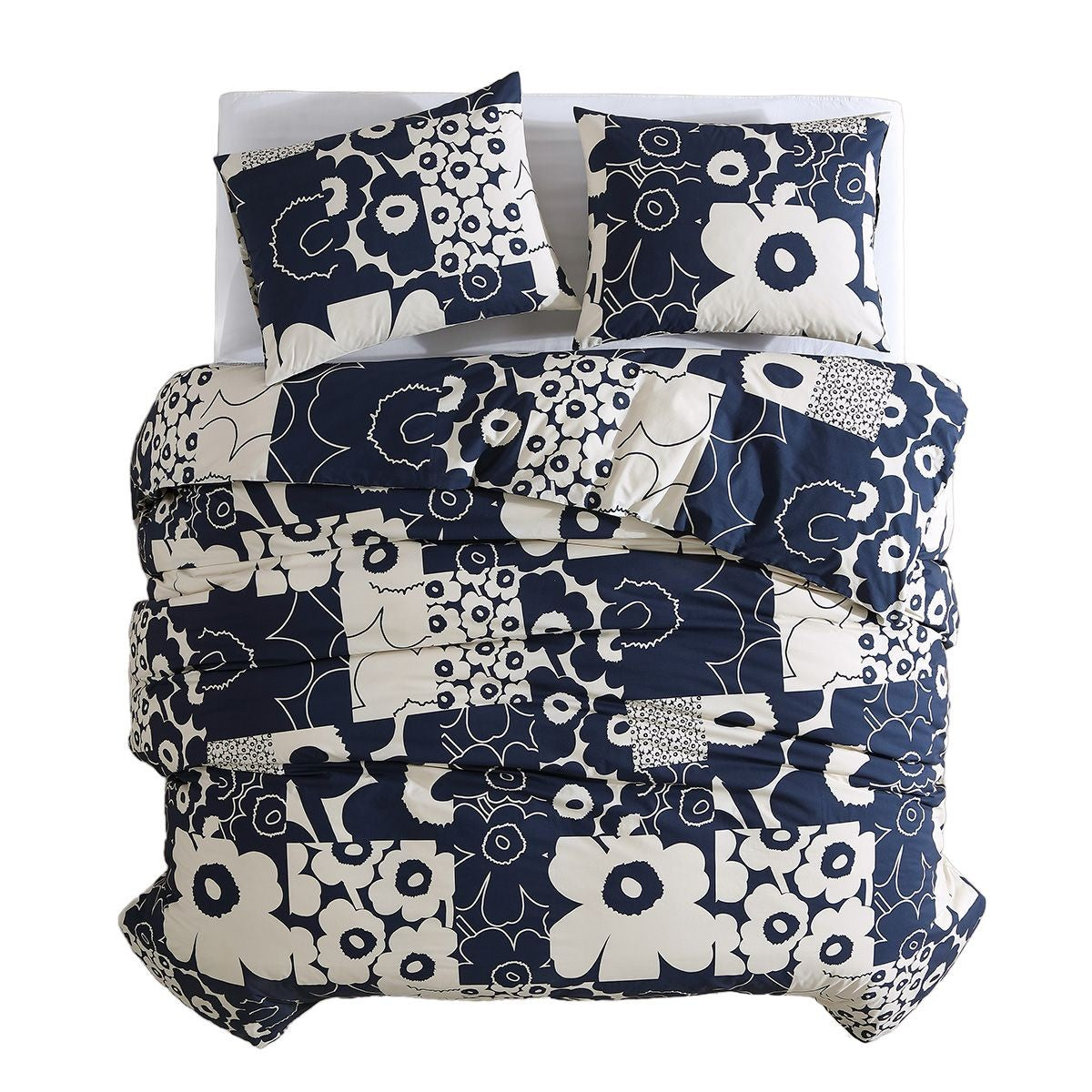 Marimekko Unikko Kollaasi Dark Blue / Off White King Duvet Cover Set