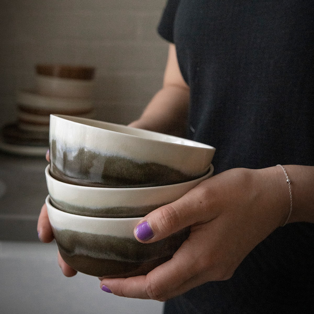 Pentik Tuntu Dark Brown / Ivory White Soup / Cereal Bowl