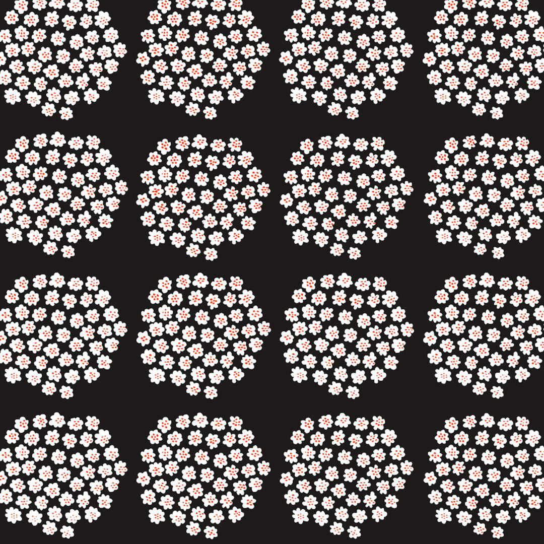 Marimekko Puketti Charcoal / White / Red Acrylic-Coated Cotton Fabric