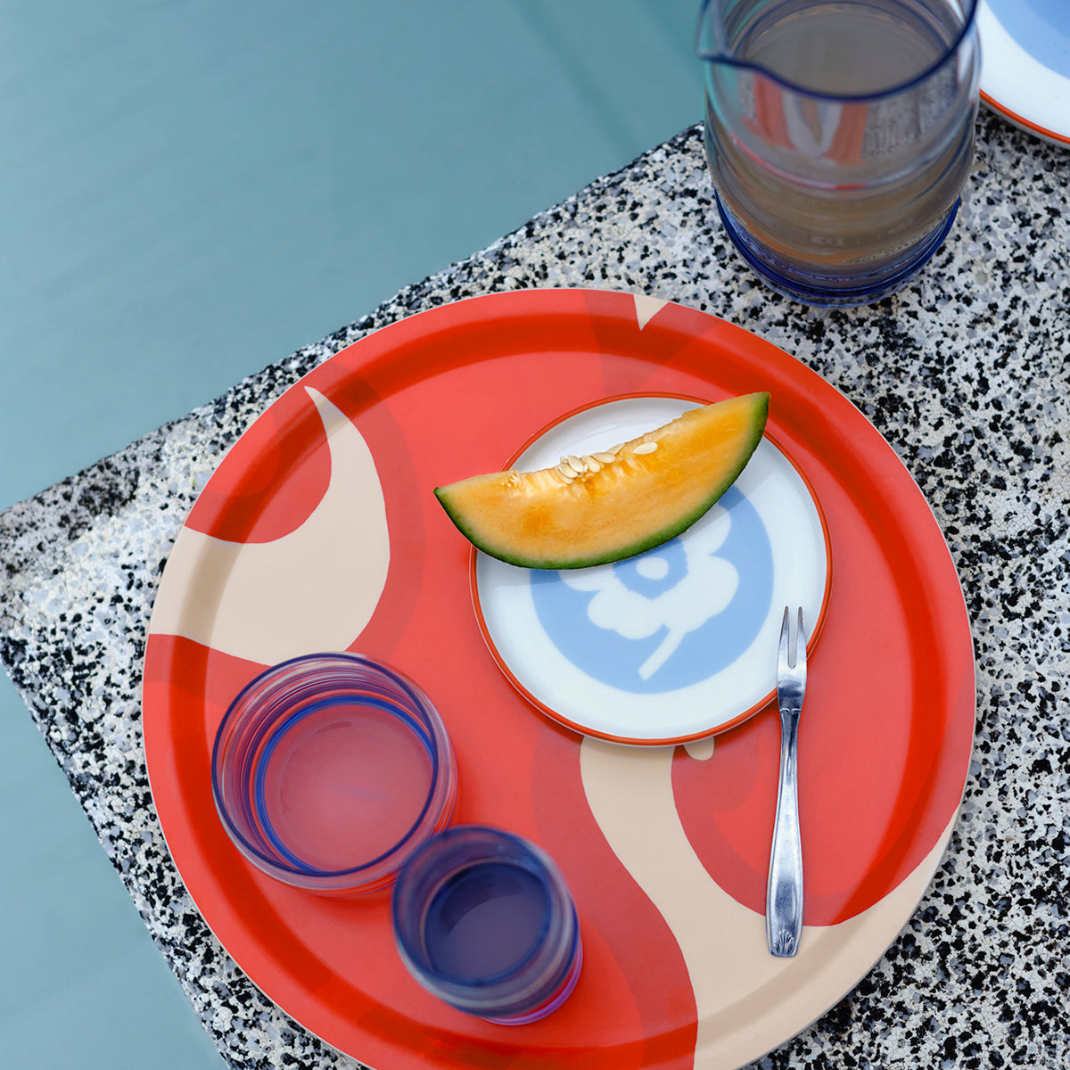 Marimekko Unikko Light Blue / White / Red Snack Plate
