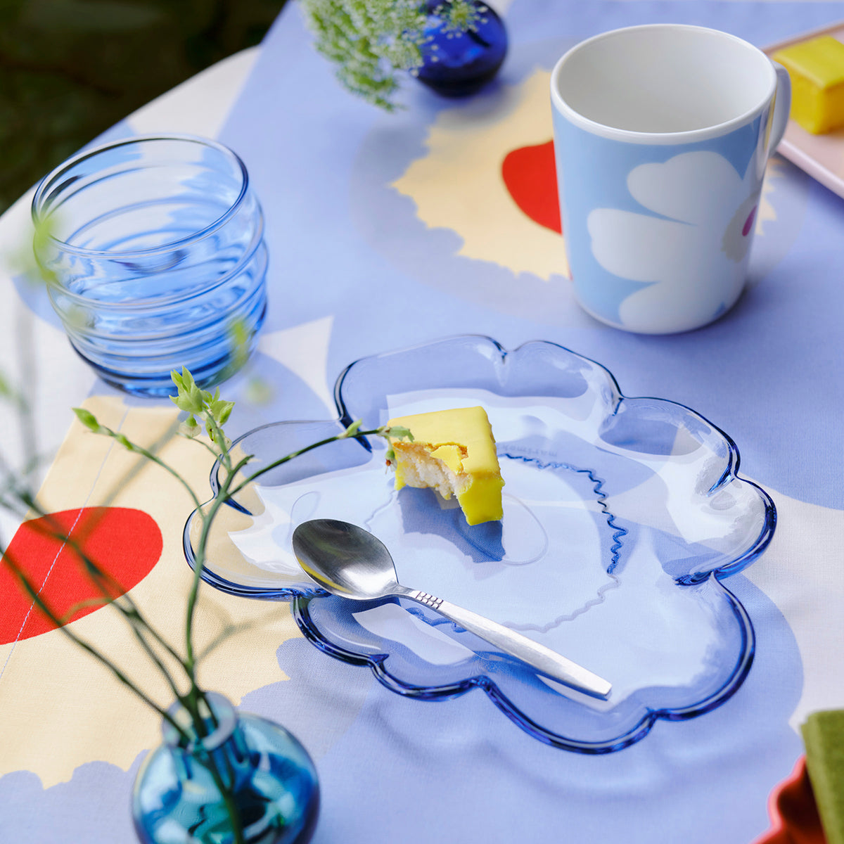 Marimekko Juhla Unikko Light Blue / White / Red Mugs - Set of 2