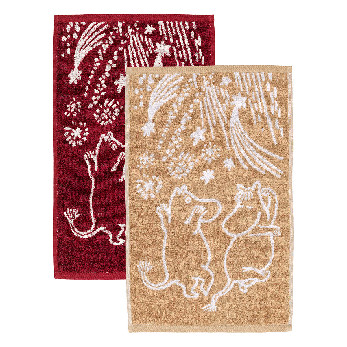 Arabia Moomin Festive Moment Khaki / Dark Red / White Guest Towel Set