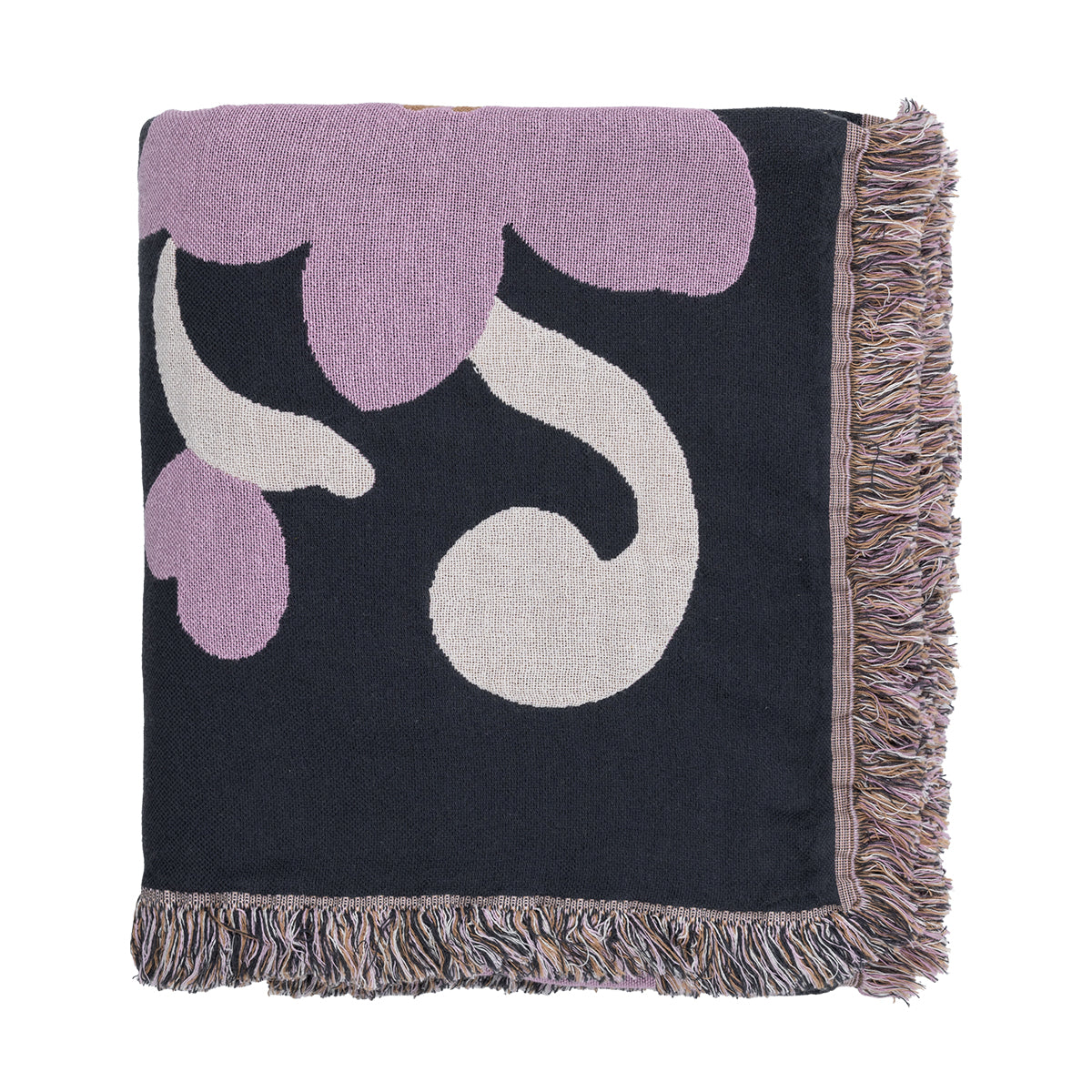 Pentik Ruusumalva Dark Grey / Pink Jacquard Throw Blanket