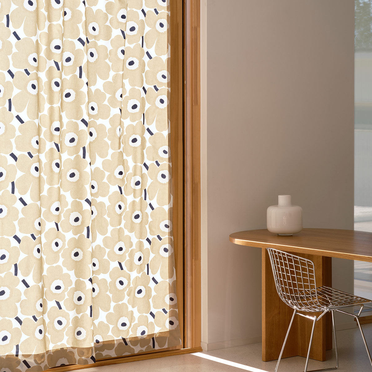 Marimekko Pieni Unikko Off White / Beige / Dark Blue Ready-Made Curtain