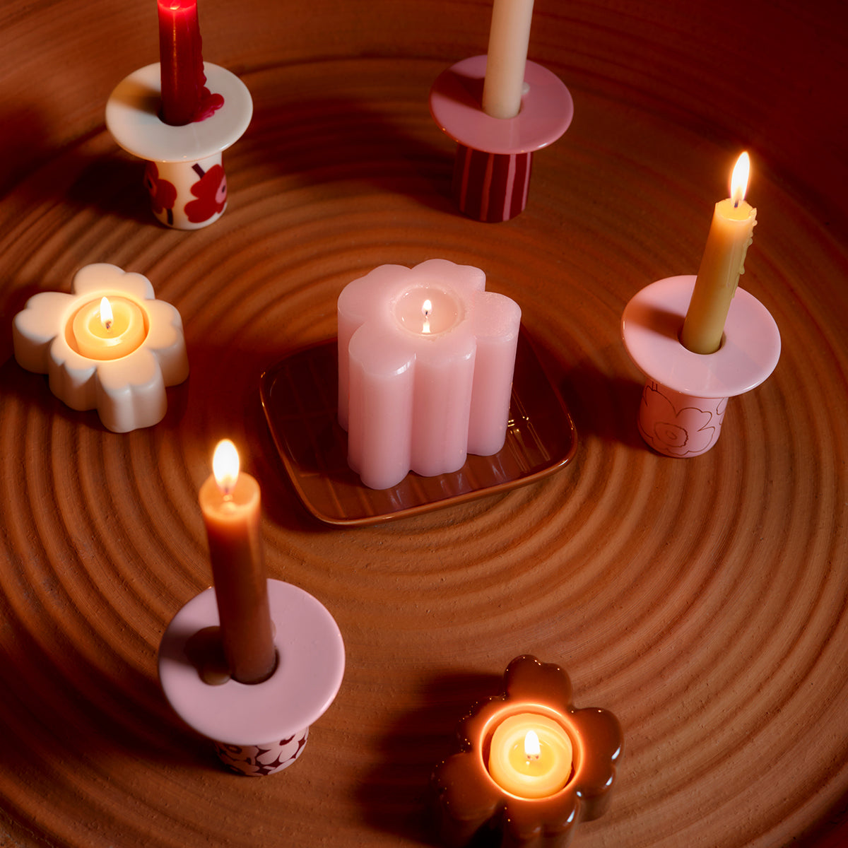 Marimekko Piirto Unikko Light Pink / Gold Candle Holder