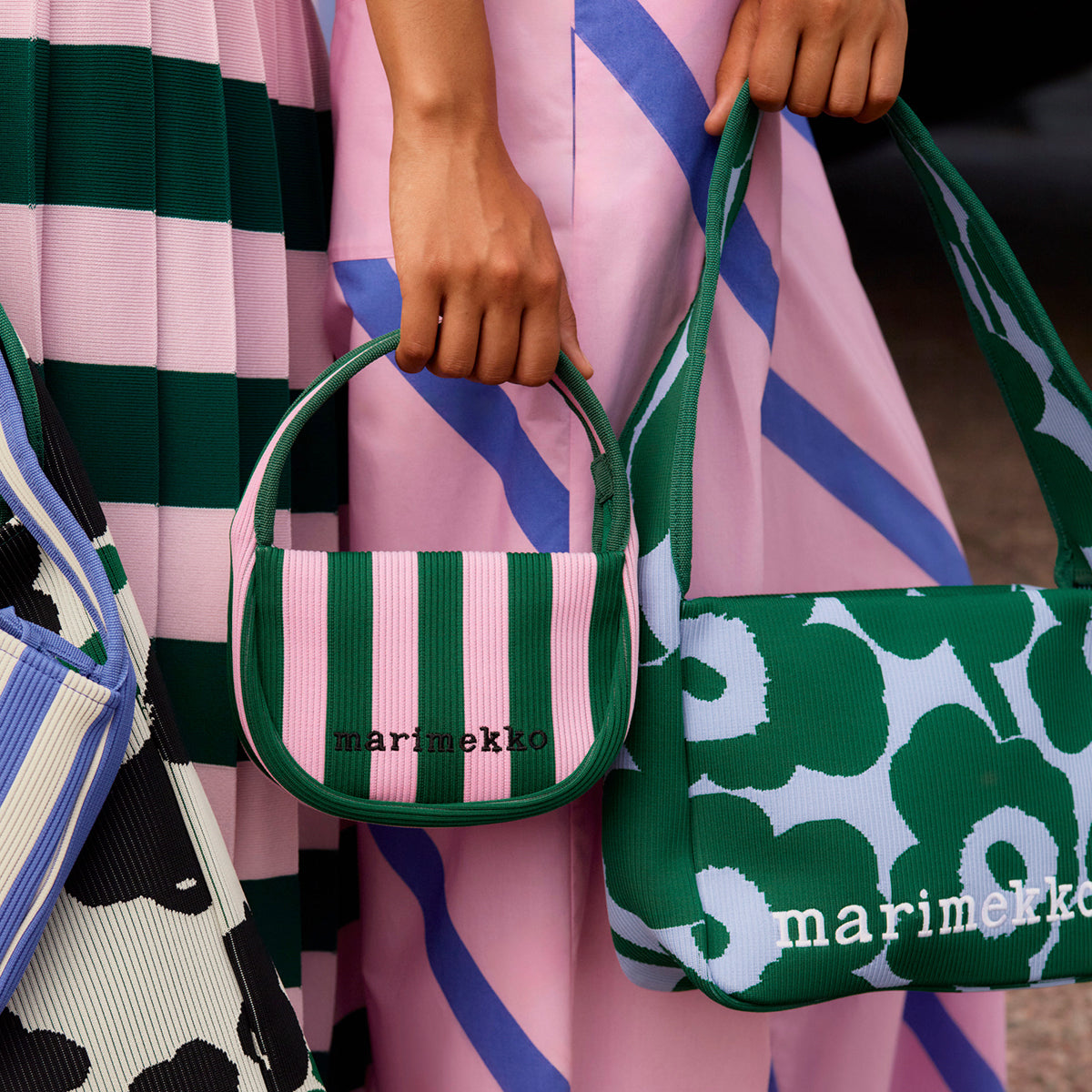 Marimekko Unikko Green / Light Blue Medium Knitted Shoulder Bag