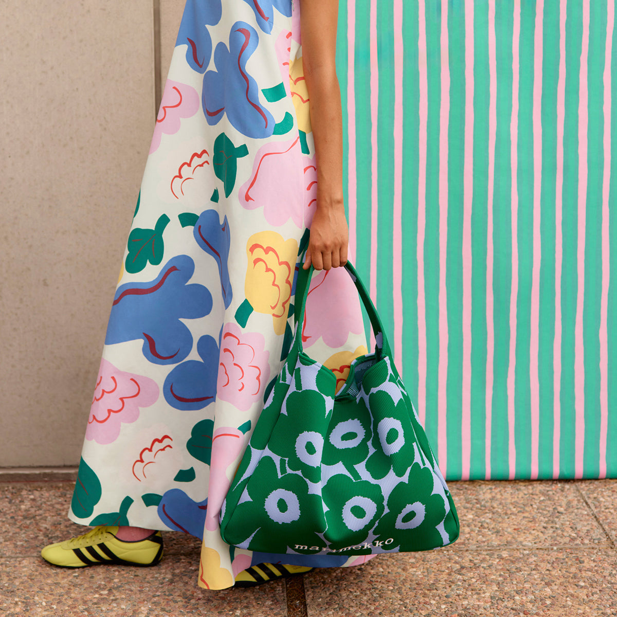 Marimekko Unikko Green / Light Blue Large Knitted Shoulder Bag