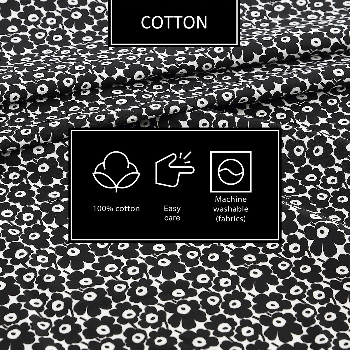 Marimekko Pikkuinen Unikko Black Standard Pillowcases - Set of 2