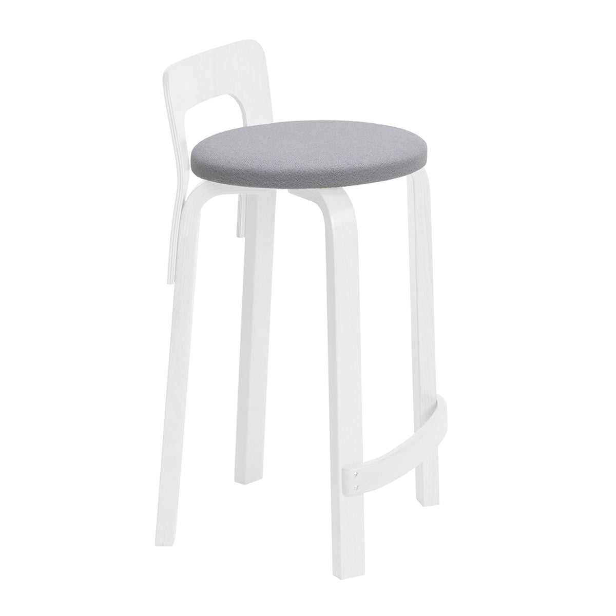 Artek K65 - Low Back Stool - White Lacquered with Upholstered Seat