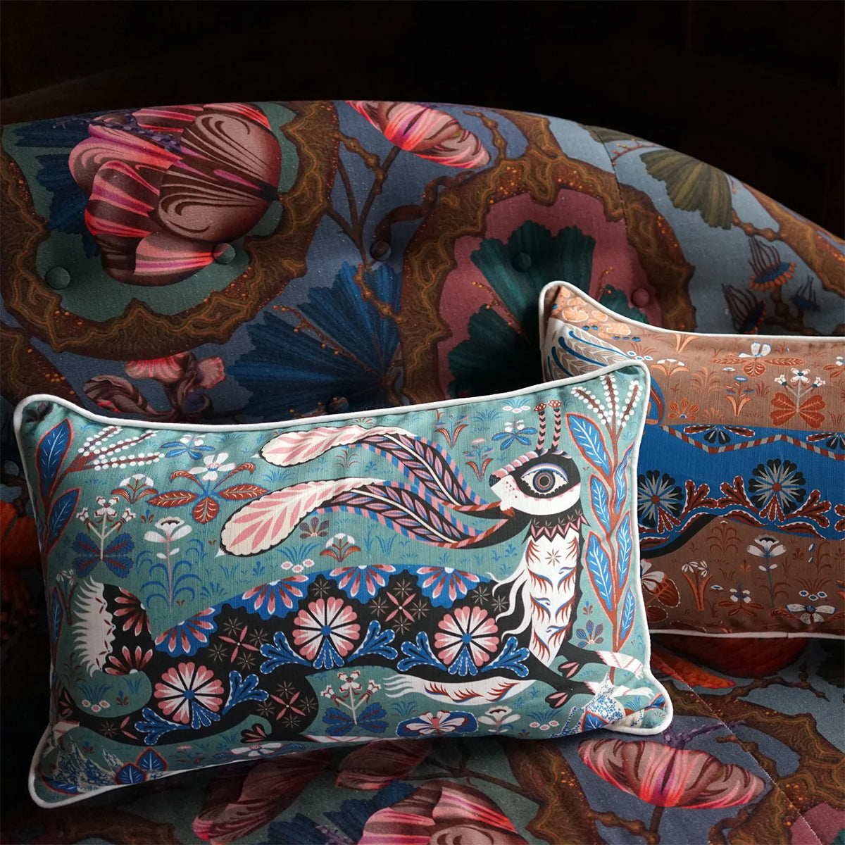 Klaus Haapaniemi Running Hare Sage Green Lounge Pillow