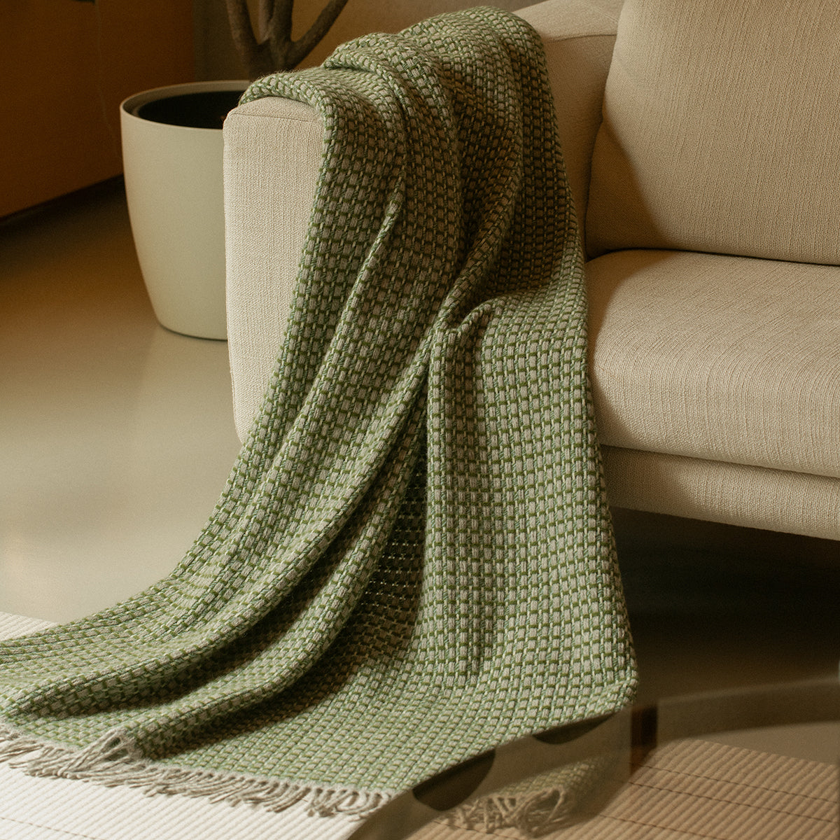 Lapuan Kankurit Havas Olive Green / Grey Wool Throw Blanket