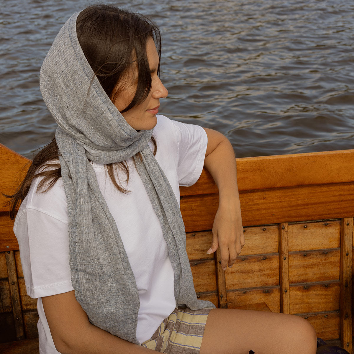 Lapuan Kankurit Lempi Melange Dark Blue Linen Scarf