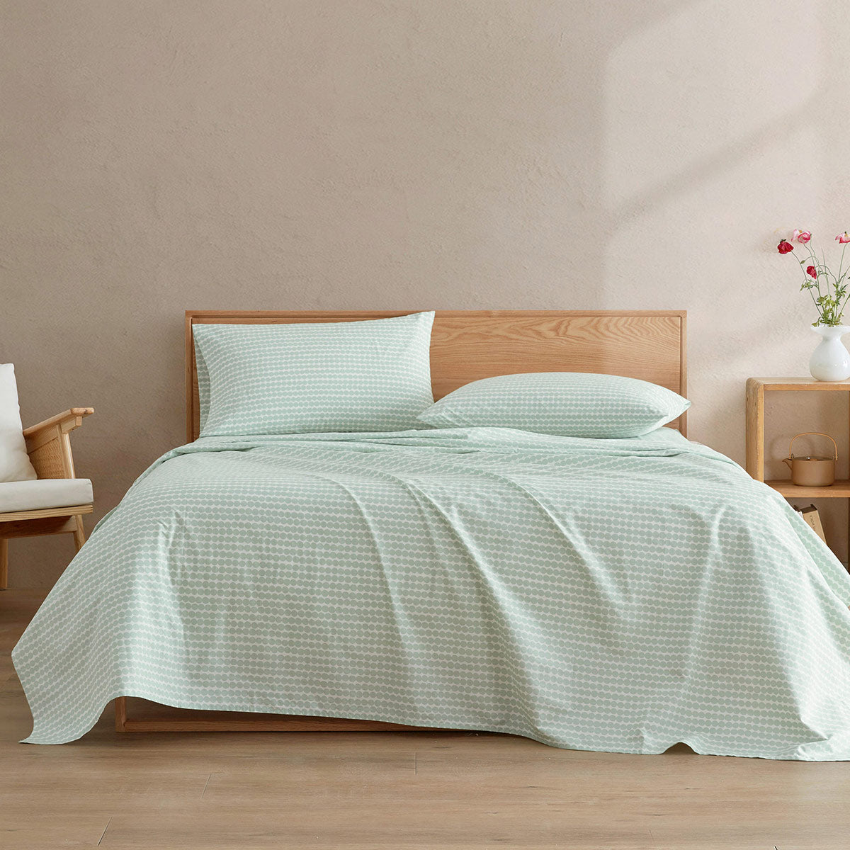 Marimekko Pikku Rasymatto Light Green / Off White King Sheet Set