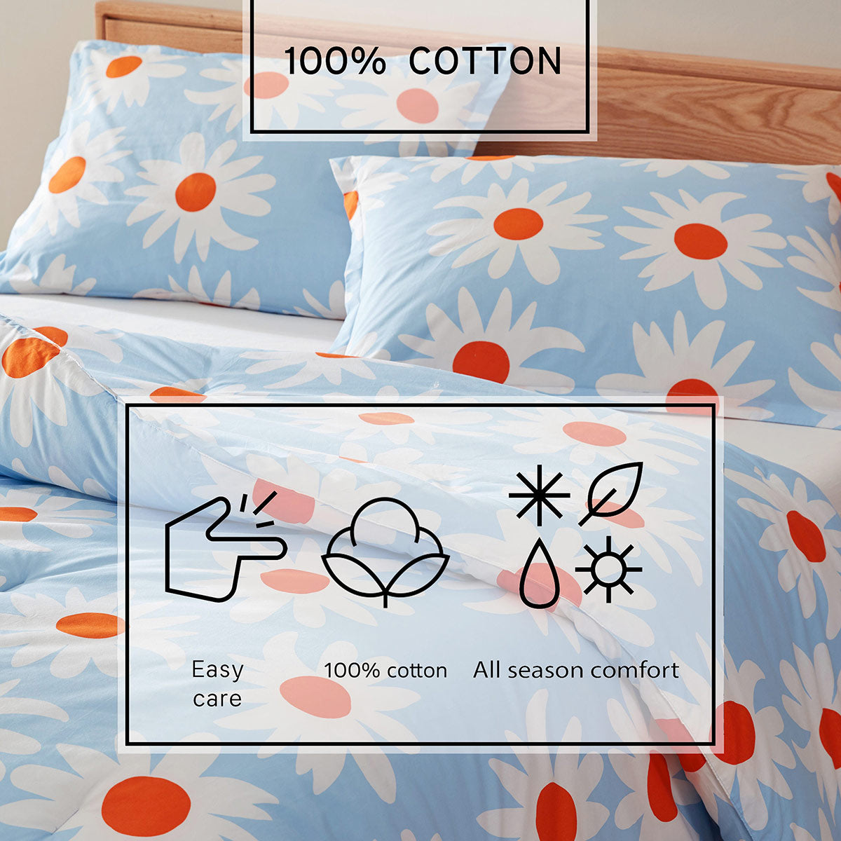 Marimekko Rakastaa Ei Rakasta Light Blue / Orange Duvet Cover Set - Full / Queen