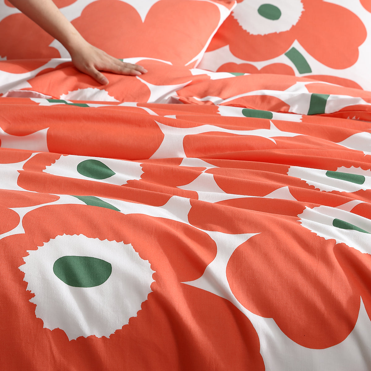 Marimekko Unikko Orange / Green Duvet Set - Full / Queen