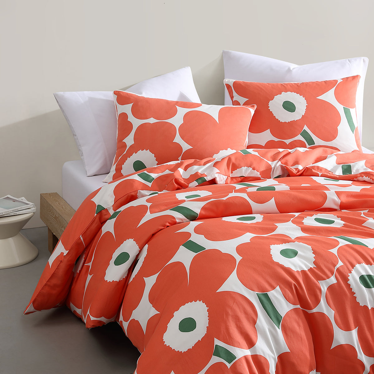 Marimekko Unikko Orange / Green Duvet Set - Full / Queen
