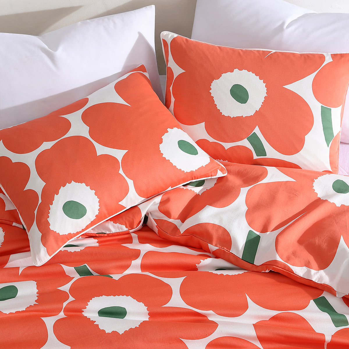 Marimekko Unikko Orange / Green Duvet Set - Full / Queen