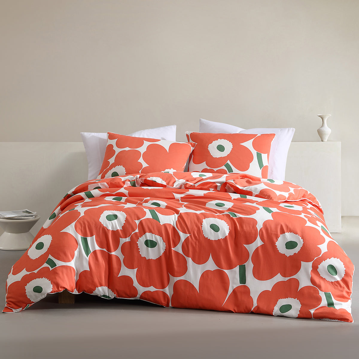 Marimekko Unikko Orange / Green Duvet Set - Full / Queen