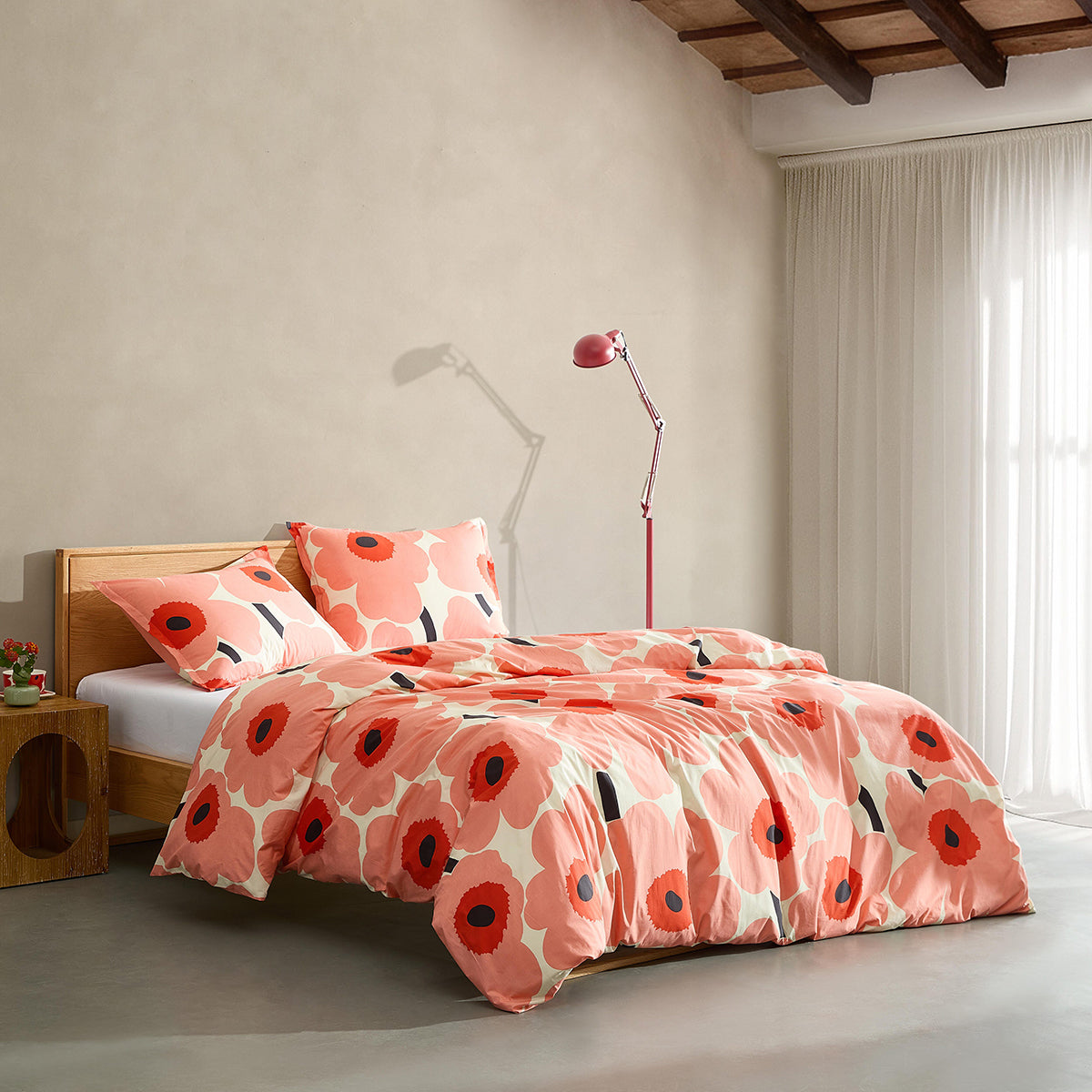 Marimekko Unikko Coral / Pink Duvet Cover Set - Full / Queen