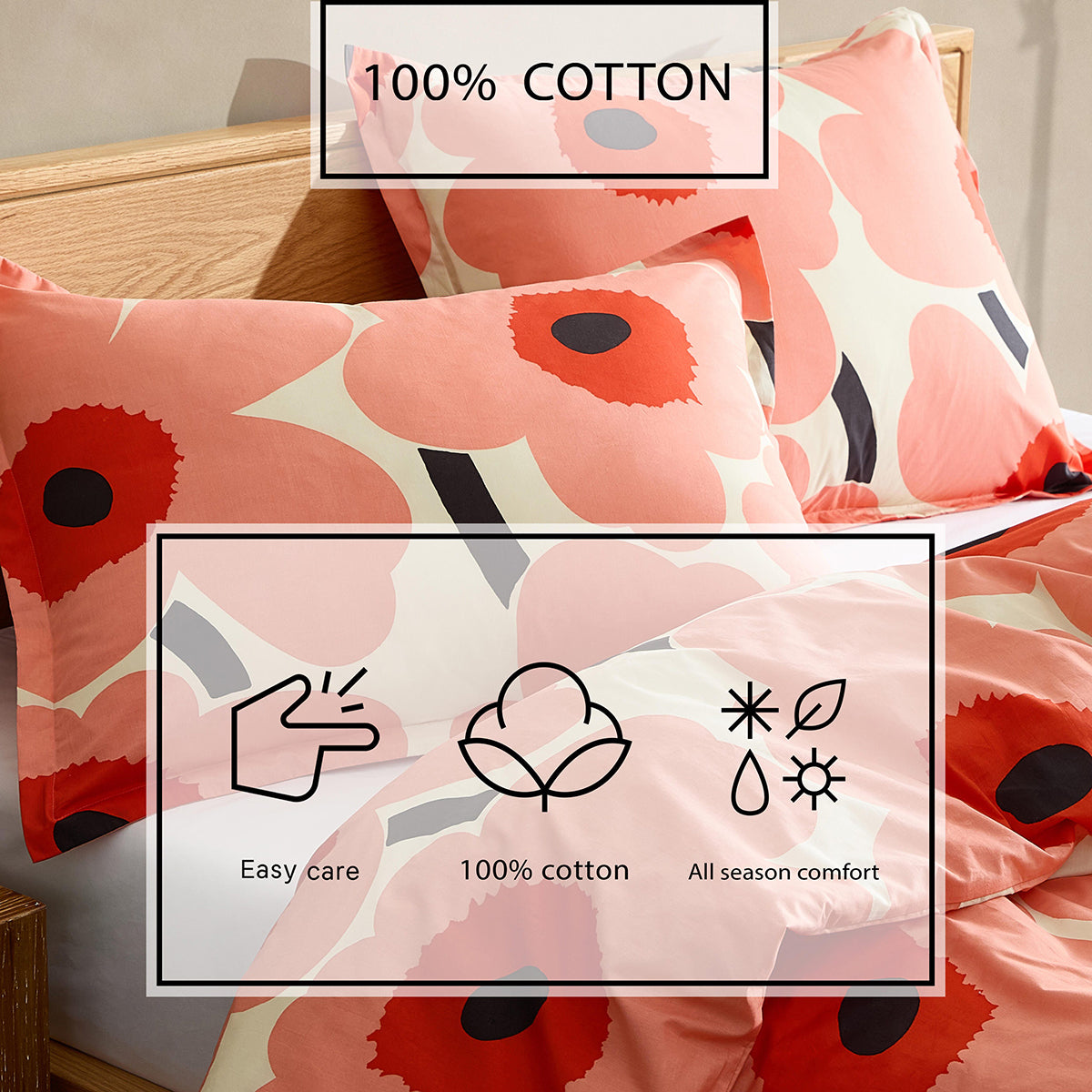 Marimekko Unikko Coral / Pink Duvet Cover Set - Full / Queen