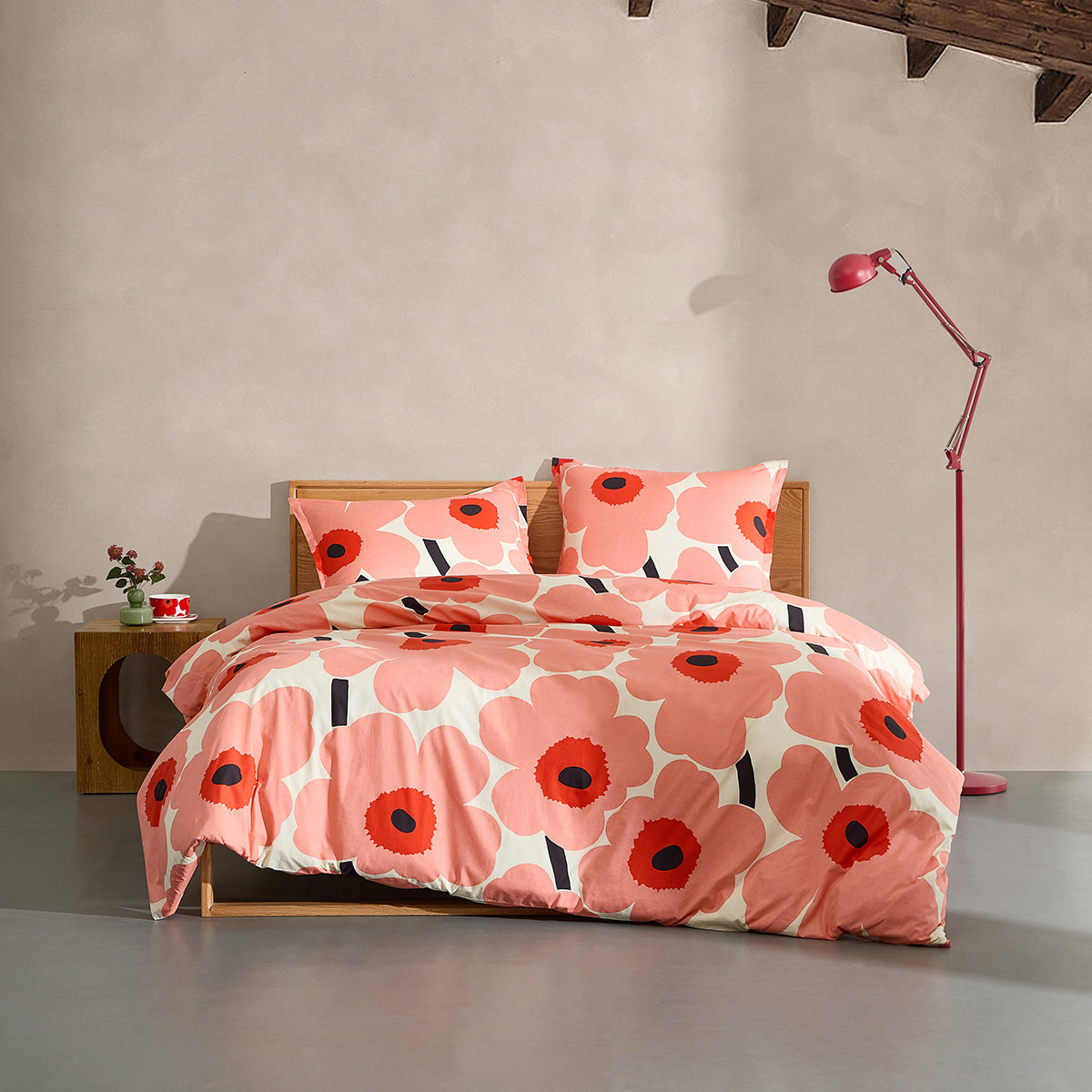Marimekko Unikko Coral / Pink Duvet Cover Set - Full / Queen