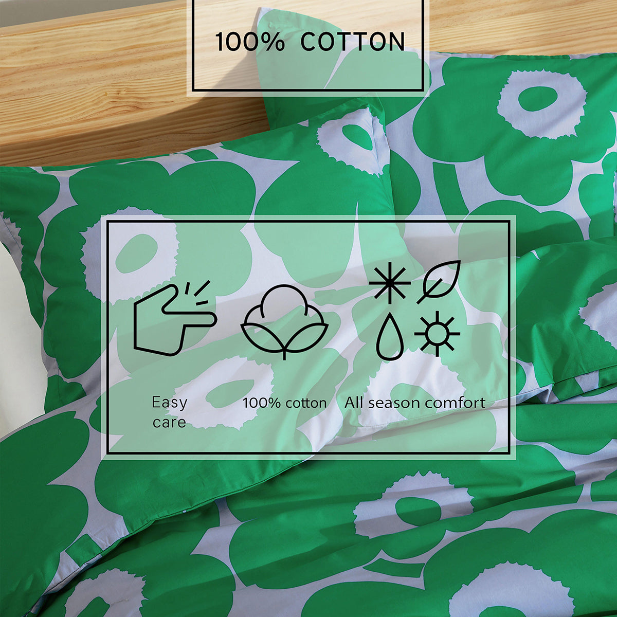 Marimekko Unikko Green / Blue Duvet Cover Set - Full / Queen