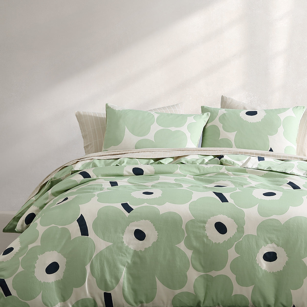 Marimekko Unikko Sage / Off White / Dark Blue Bedding