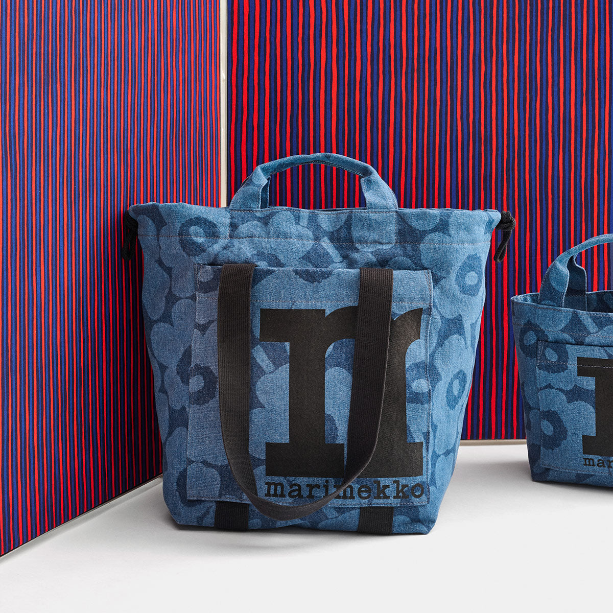 Marimekko Unikko Indigo Denim Mono City Tote Bag