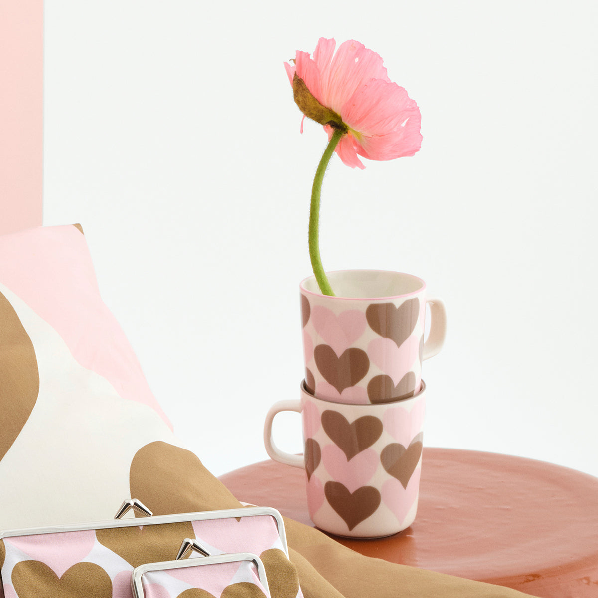 Marimekko Sydamet Pink / Brown / White Mug - Set of 2