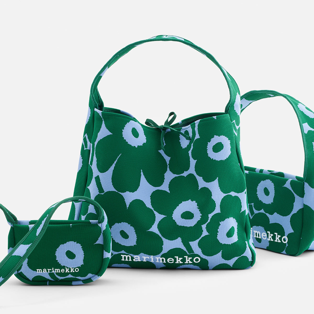 Marimekko Unikko Green / Light Blue Medium Knitted Shoulder Bag