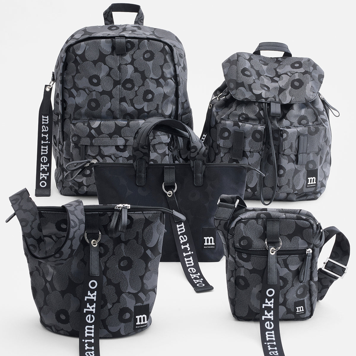Marimekko Unikko Grey / Black Zip Top Backpack
