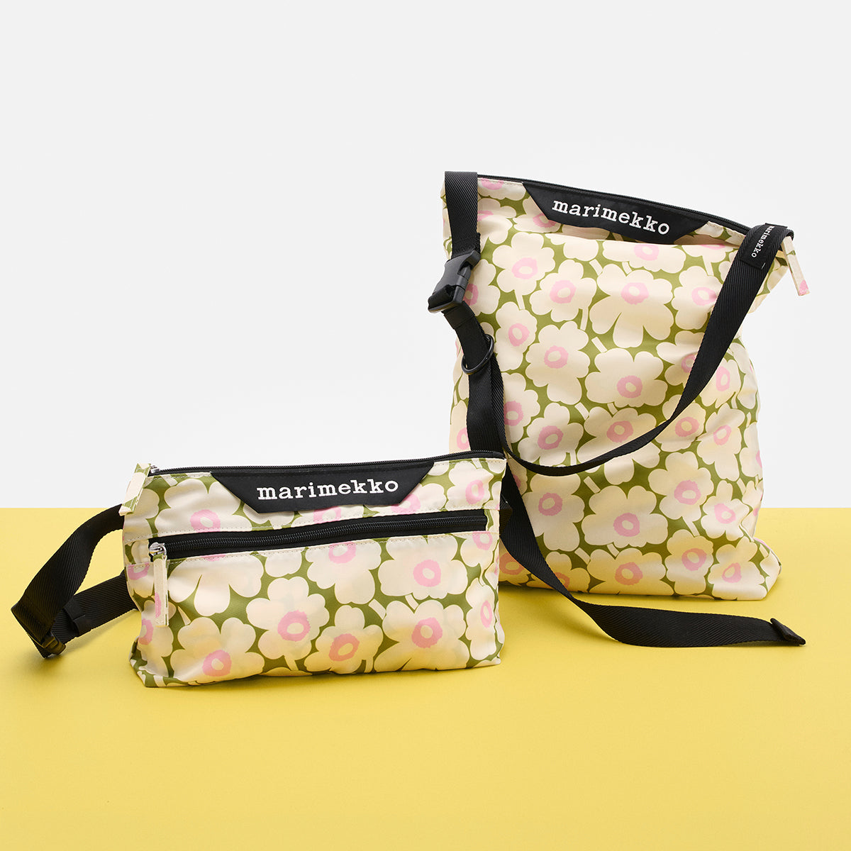 Marimekko Unikko Green / Light Yellow / Pink Small Neat Crossbody Shoulder Bag