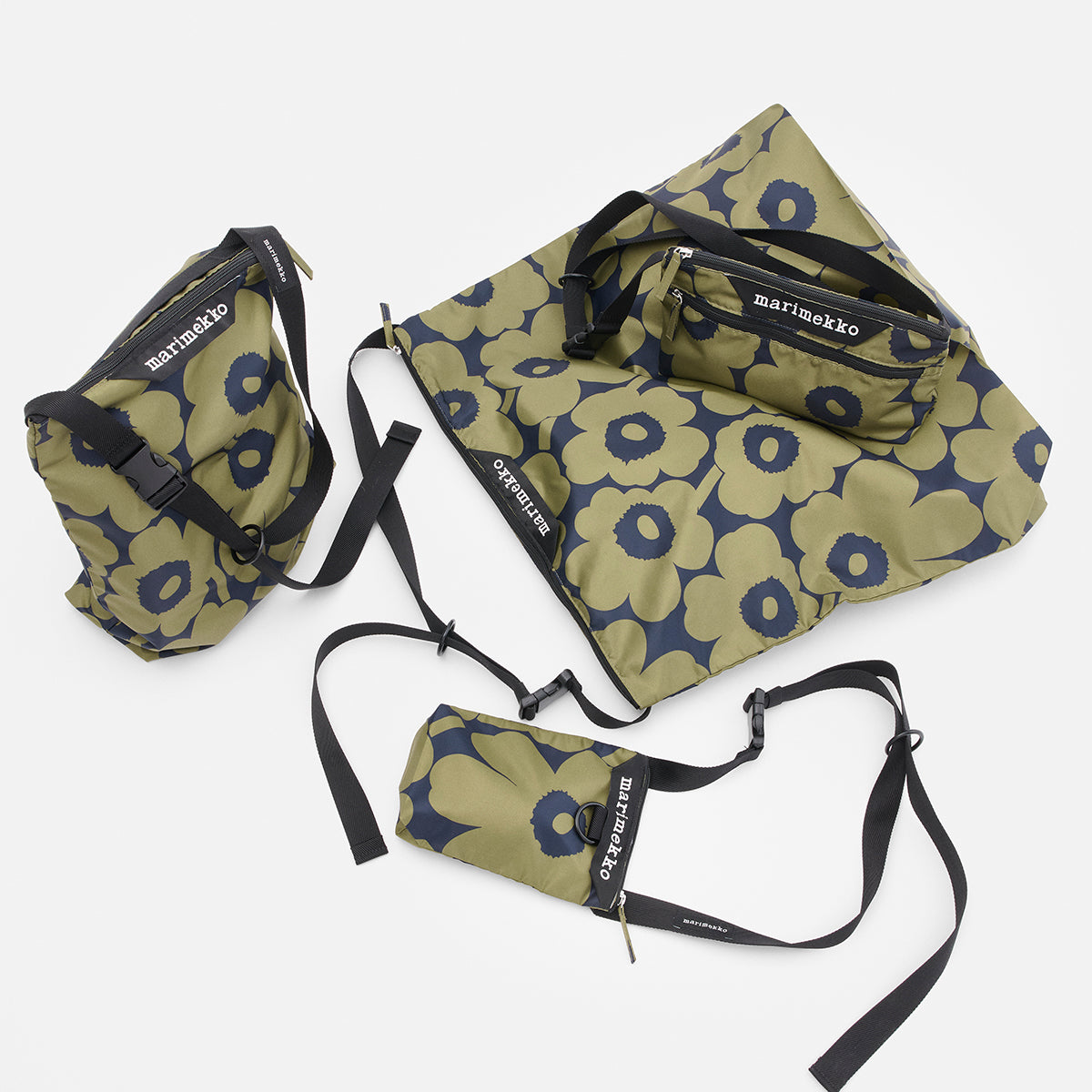 Marimekko Unikko Olive Green / Dark Blue Small Neat Crossbody Shoulder Bag