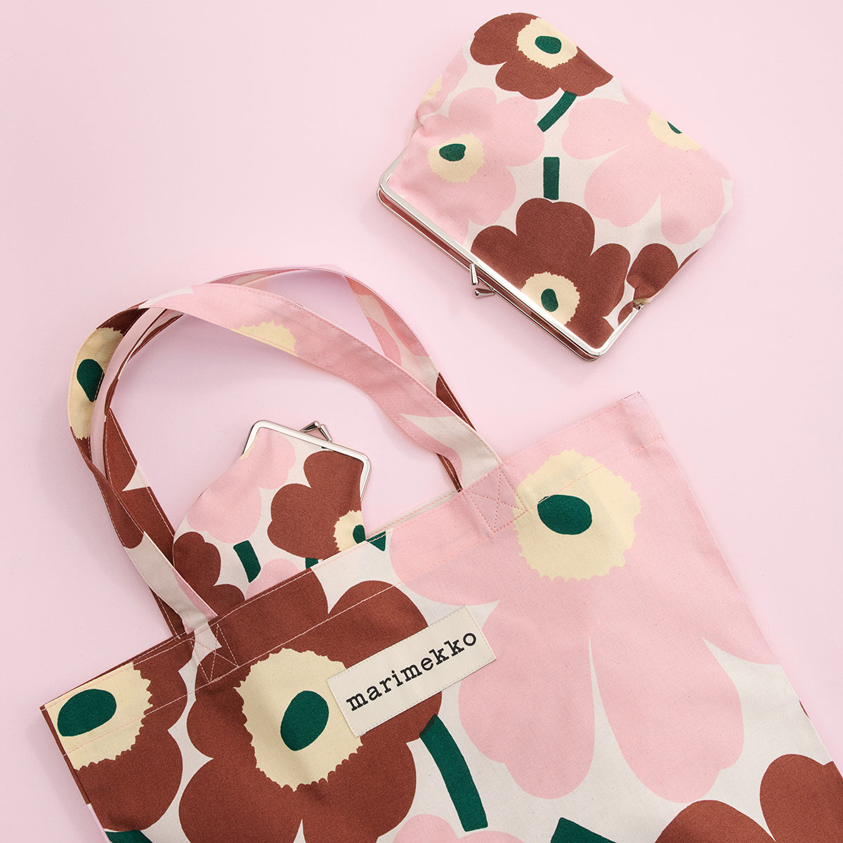 Marimekko Mini Unikko Off White / Chestnut / Pink Large Coin Purse