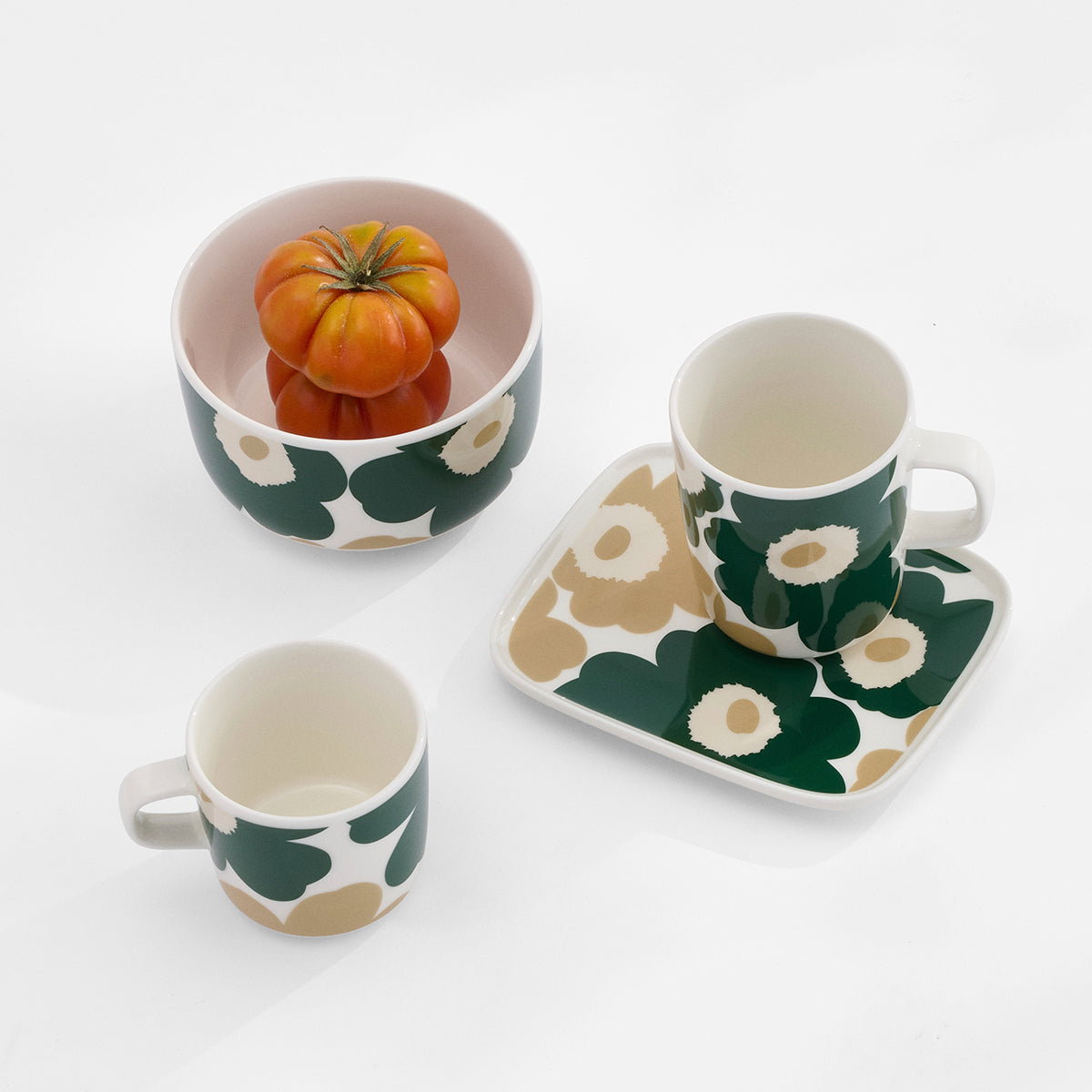 Marimekko Unikko Dark Green / Beige / White Coffee Cup