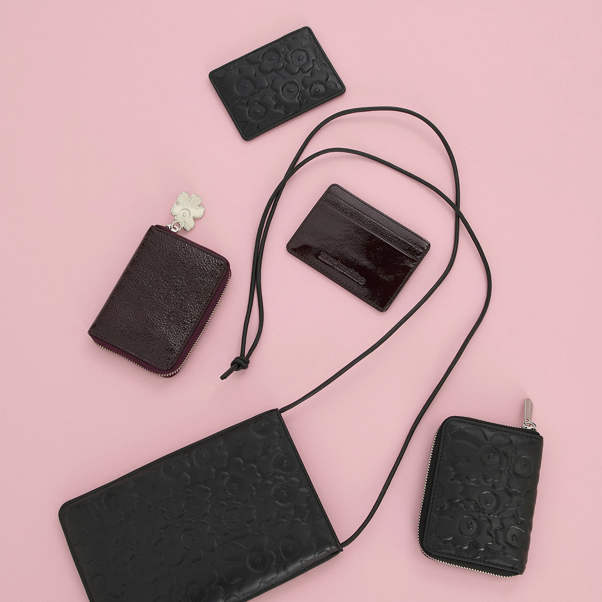 Marimekko Unikko Black Leather Card Wallet