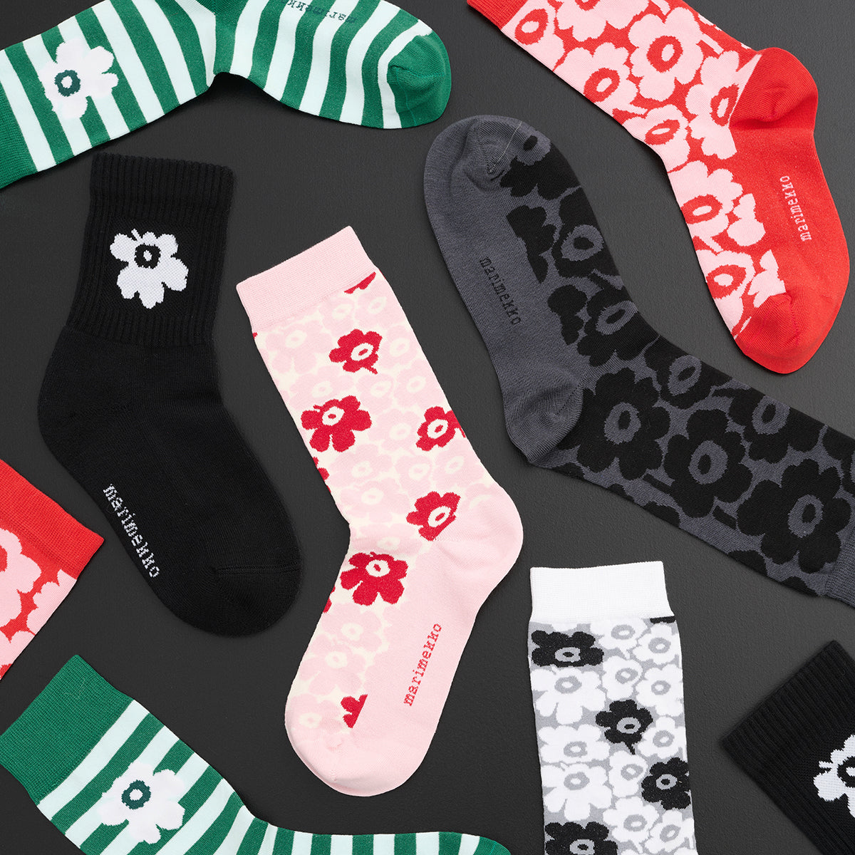 Marimekko Linjaus Unikko Red / Light Pink Socks